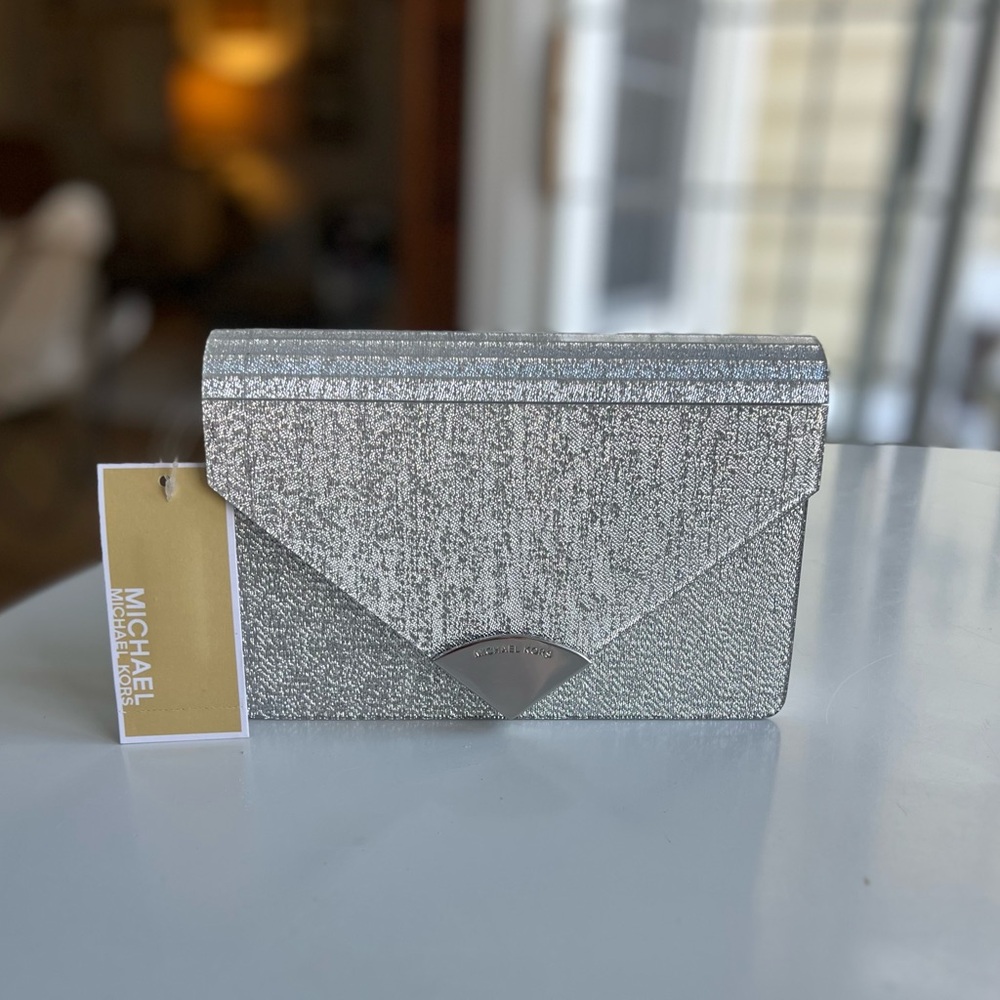 Michael Kors “Barbara” metallic Silver Clutch